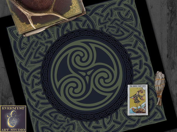 Celtic Altar Tarot Cloth - Dark Triskelle Design Square