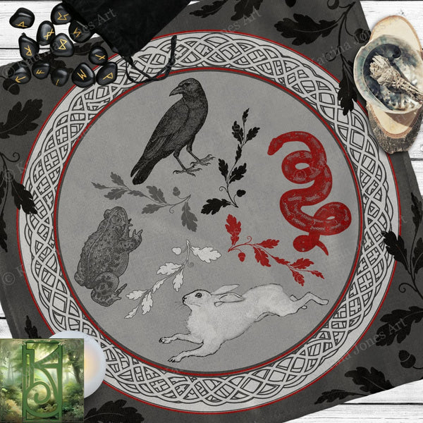 Celtic Animal Totem Altar Cloth - Wiccan Pagan Druid Tarot Mat Decor Square