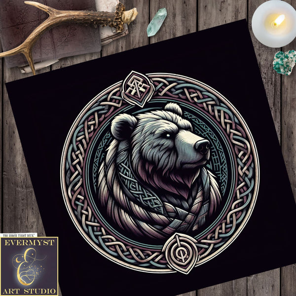 Celtic Bear Altar Cloth - Viking Pagan Decor For Tarot Readings Square