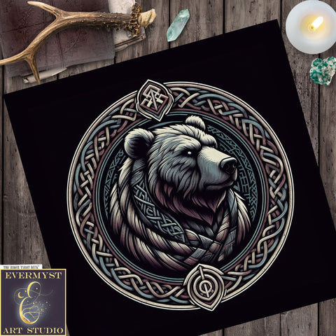 Celtic Bear Altar Cloth - Viking Pagan Decor For Tarot Readings Square