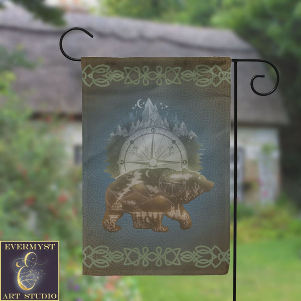 Celtic Bear Totem Garden Flag - Wildlife Mythology Decor