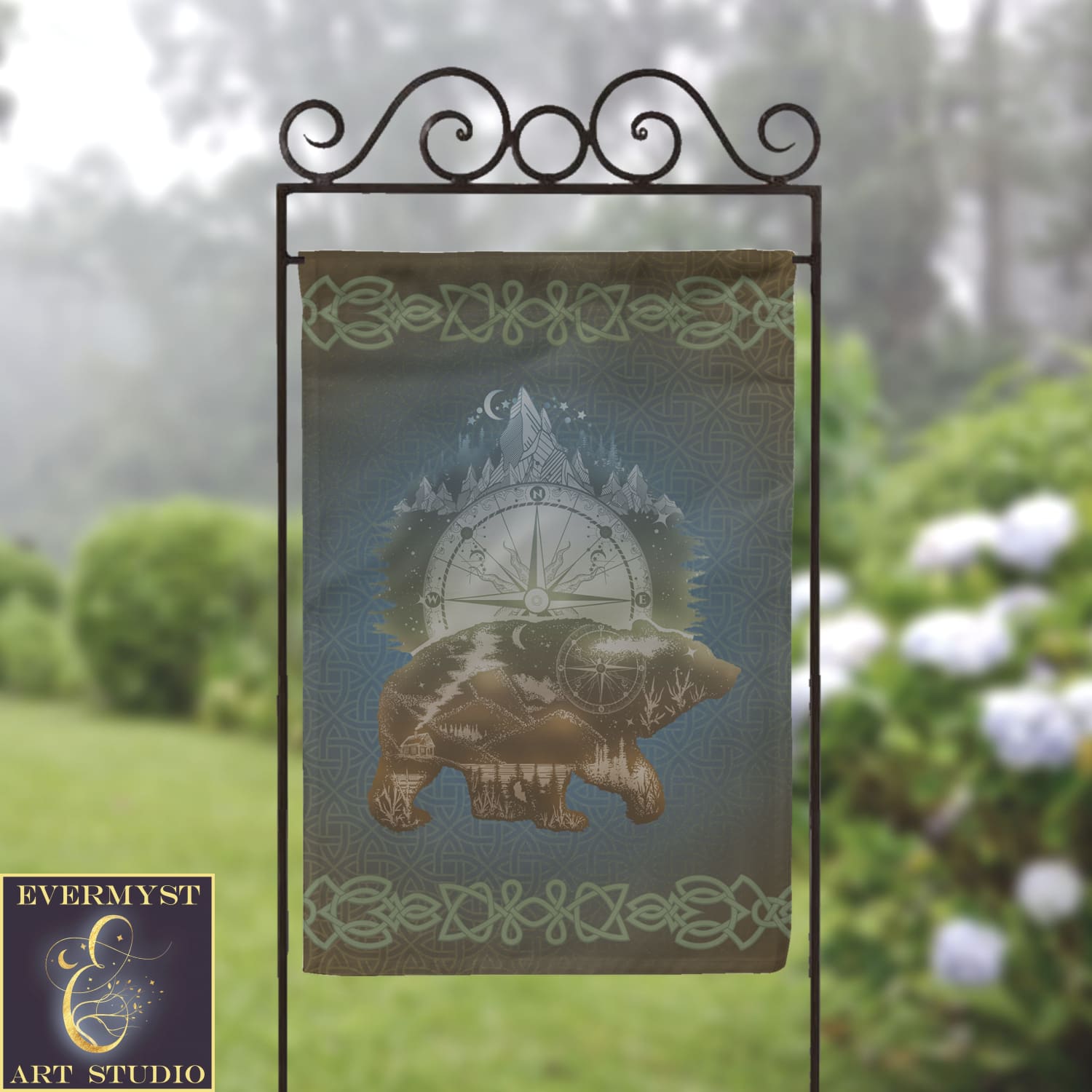 Celtic Bear Totem Garden Flag - Wildlife Mythology Decor