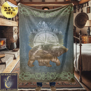 Celtic Bear Totem Velveteen Plush Minky Blanket Soft Bedroom Throw Fleece Couch Bedspread Bedding