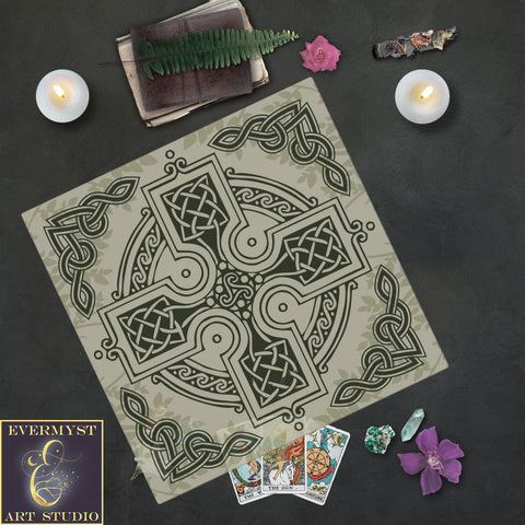 Celtic Cross Altar Tarot Cloth - Sacred Nature Faith Decor Square