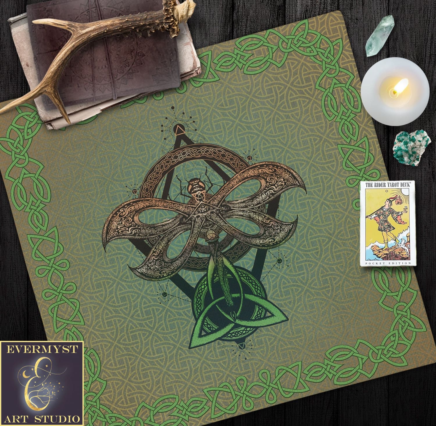 Celtic Dragonfly Altar Cloth - Tribal Animal Spirit Decor Square