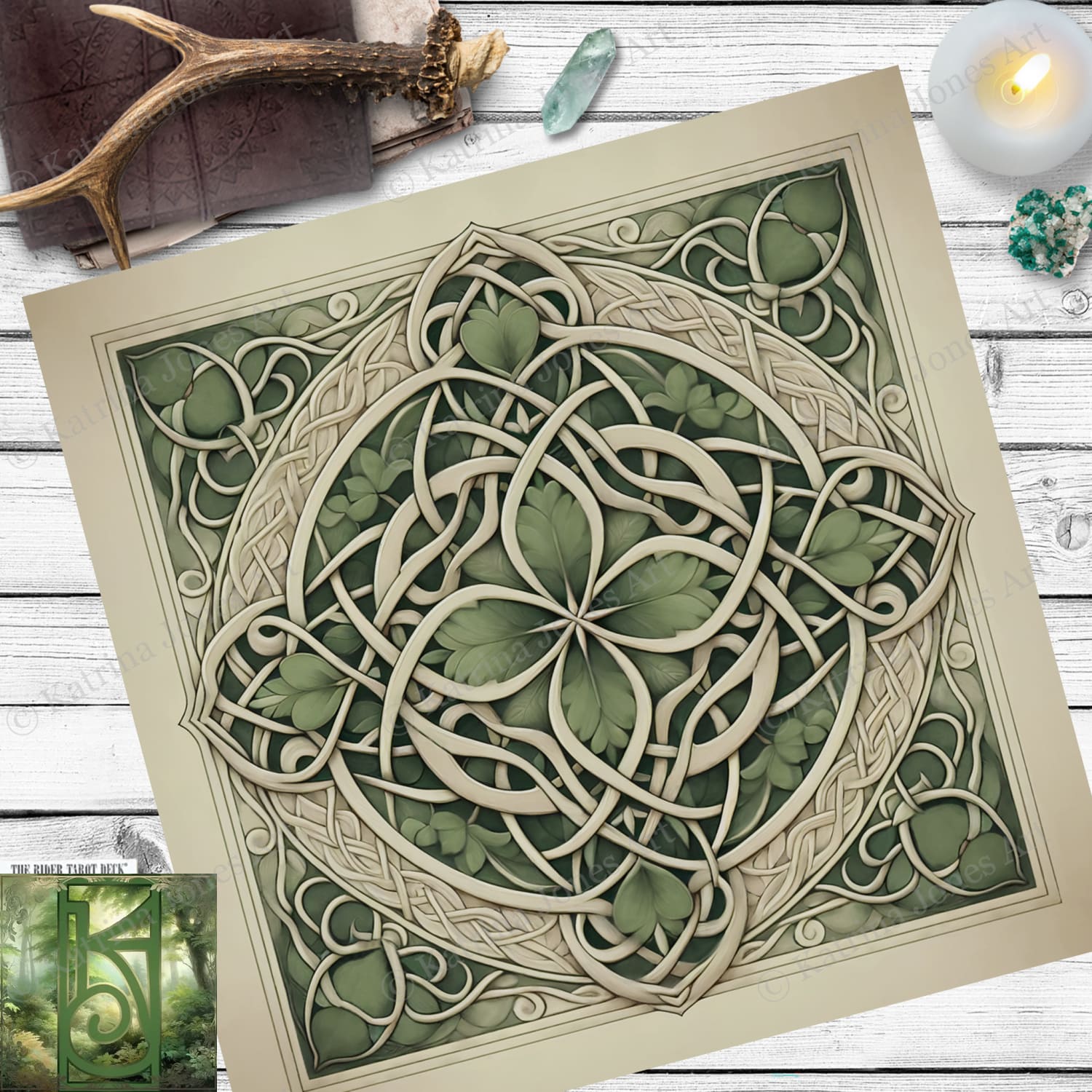 Celtic Leaves Mandala Altar Cloth - Pagan Wicca Decor Square