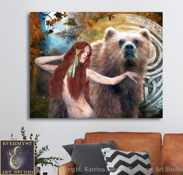 Celtic Goddess Art - Pagan Fantasy And Canvas Print Of Artio For Altar