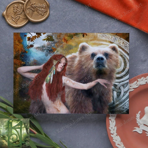 Celtic Goddess Artio Greeting Card Gaelic Fantasy Nature Blank Notecard