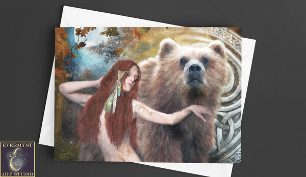 Celtic Goddess Artio Greeting Card Gaelic Fantasy Nature Blank Notecard