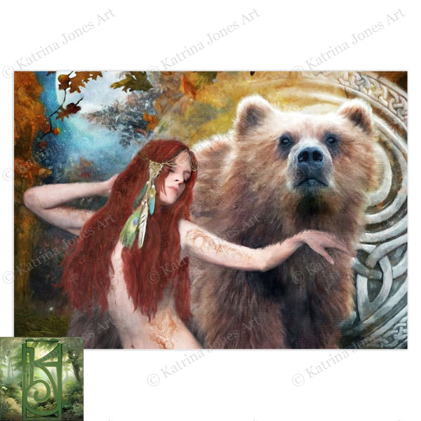 Celtic Goddess Artio Greeting Card Gaelic Fantasy Nature Blank Notecard 5 Cards