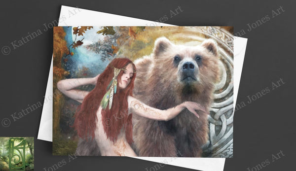 Celtic Goddess Artio Greeting Card Gaelic Fantasy Nature Blank Notecard