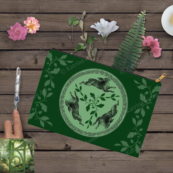 Celtic Hare Accessory Pouches Rabbit Altar Decor Witch Pagan Zippered Pouch