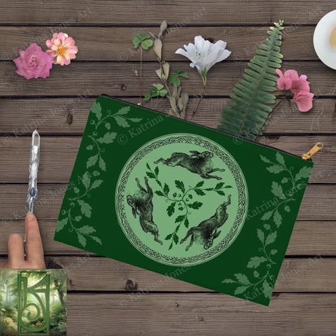 Celtic Hare Accessory Pouches Rabbit Altar Decor Witch Pagan Zippered Pouch