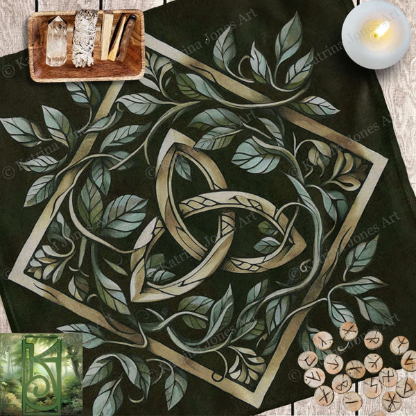 a table topped with candles and a rug