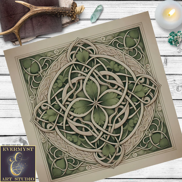 Celtic Leaves Mandala Altar Cloth - Pagan Wicca Decor Square