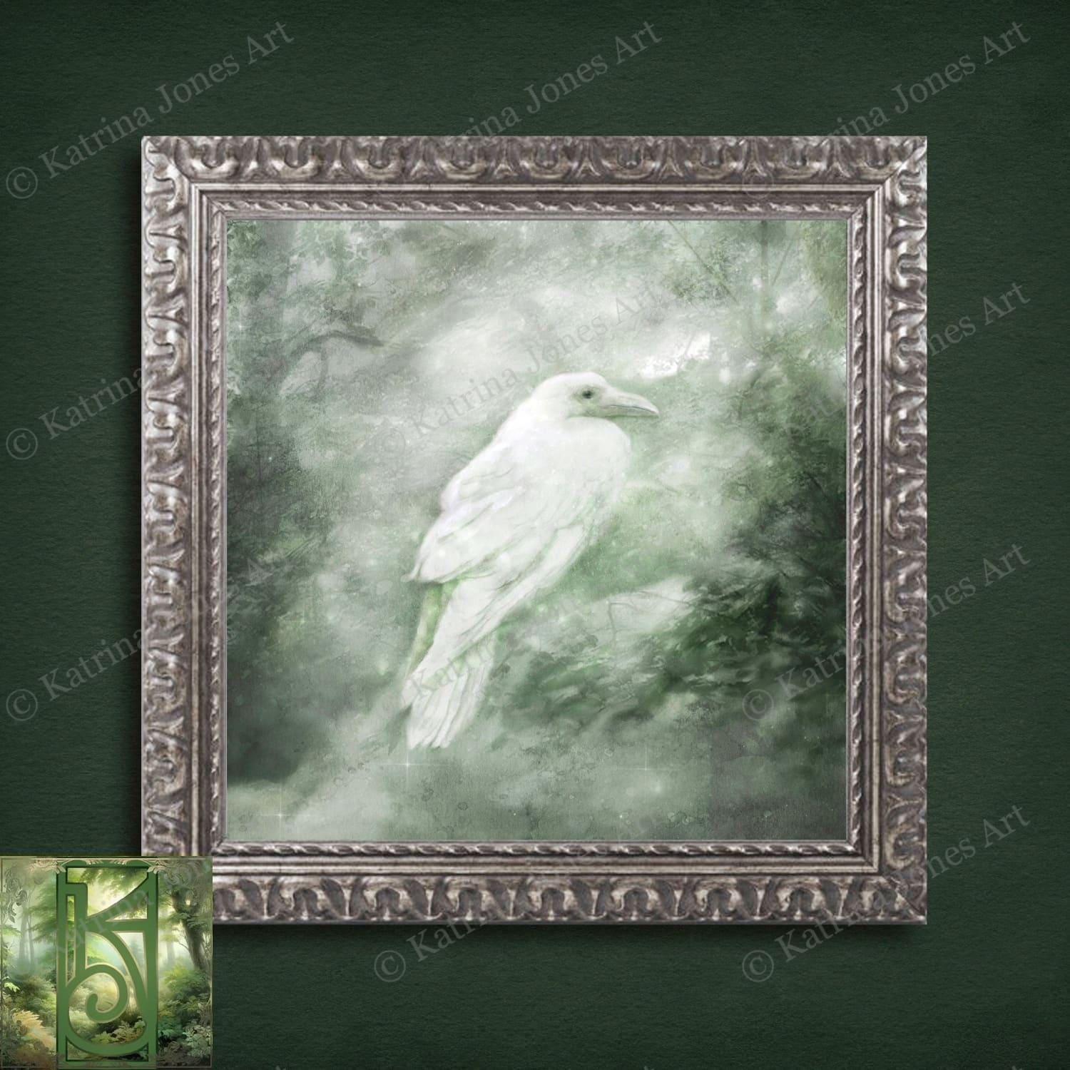 White Celtic Raven Painting - Mythic Creature Canvas Art 10 X Paper