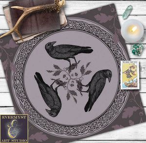 Celtic Raven Purple Witch Altar Cloth - Tarot Decor Square