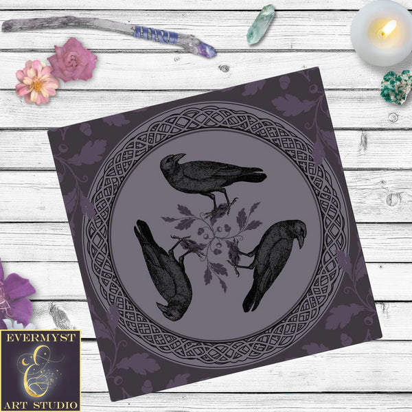 Celtic Raven Purple Witch Altar Cloth - Tarot Decor Square