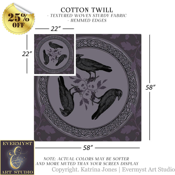 Celtic Raven Purple Witch Altar Cloth - Tarot Decor Square