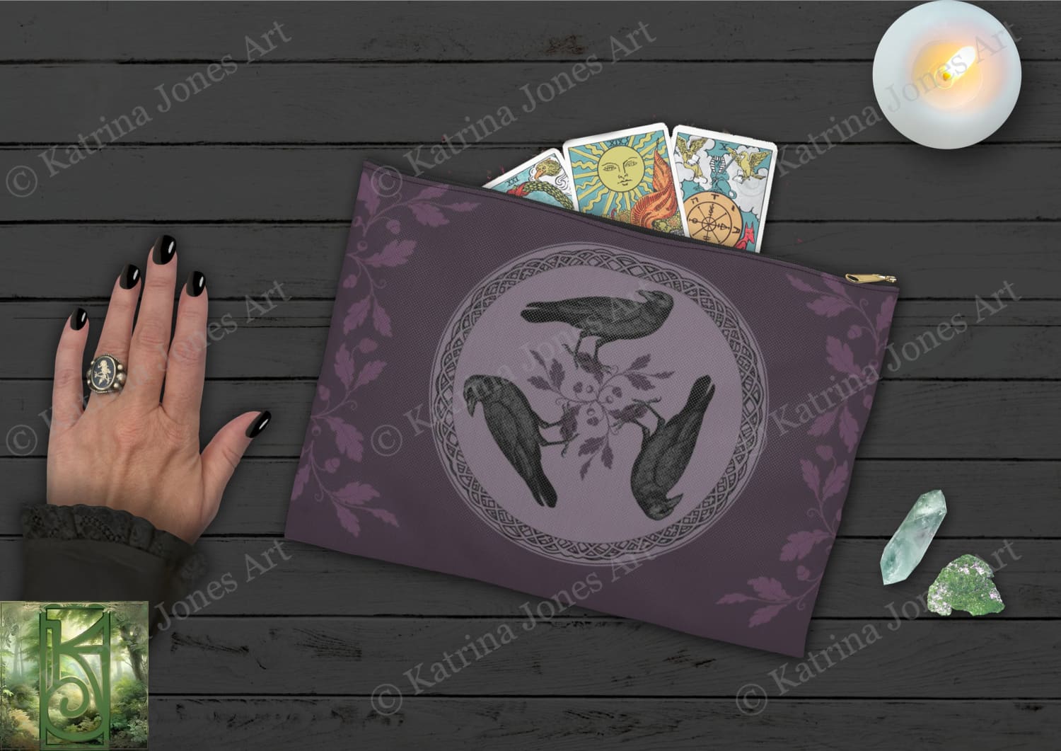 Celtic Ravens Accessory Zippered Pouch Purse Tarot Oracle Deck Makeup Zip Cosmetic Bag Spirit