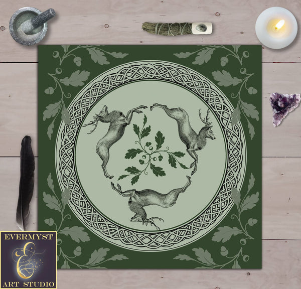 Celtic Stag Altar Cloth - Pagan And Witch Decor For Tarot Altars Square