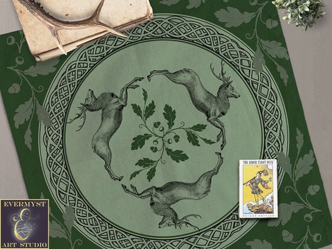 Celtic Stag Altar Cloth - Pagan And Witch Decor For Tarot Altars Square