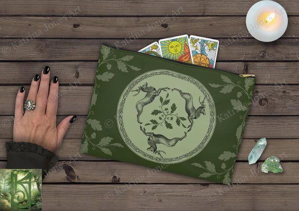 Celtic Stag Accessory Zippered Pouch Purse Tarot Oracle Deck Makeup Zip Cosmetic Bag