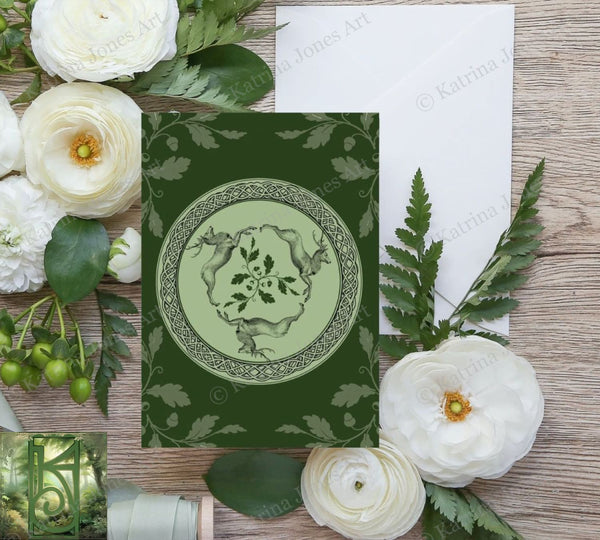 Celtic Stag Greeting Card Nature Triple Deer Blank Notecard