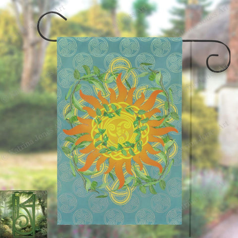 Summer Litha Garden Flag - Celtic Sun Greenery Motif