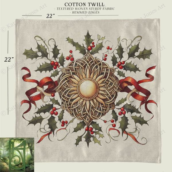 a christmas decoration with holly and red ribbon