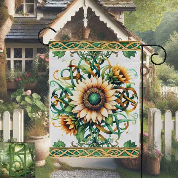 a sunflower painted on the side of a house