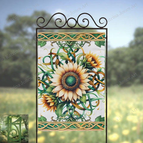 a picture of a sunflower on a metal frame