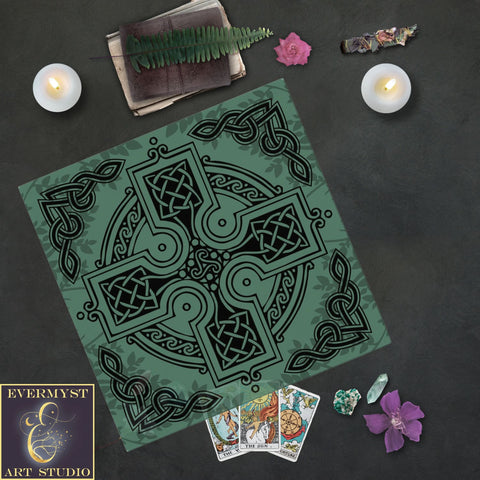 Celtic Tarot Cloth - Green Knotwork Altar And Decor Square