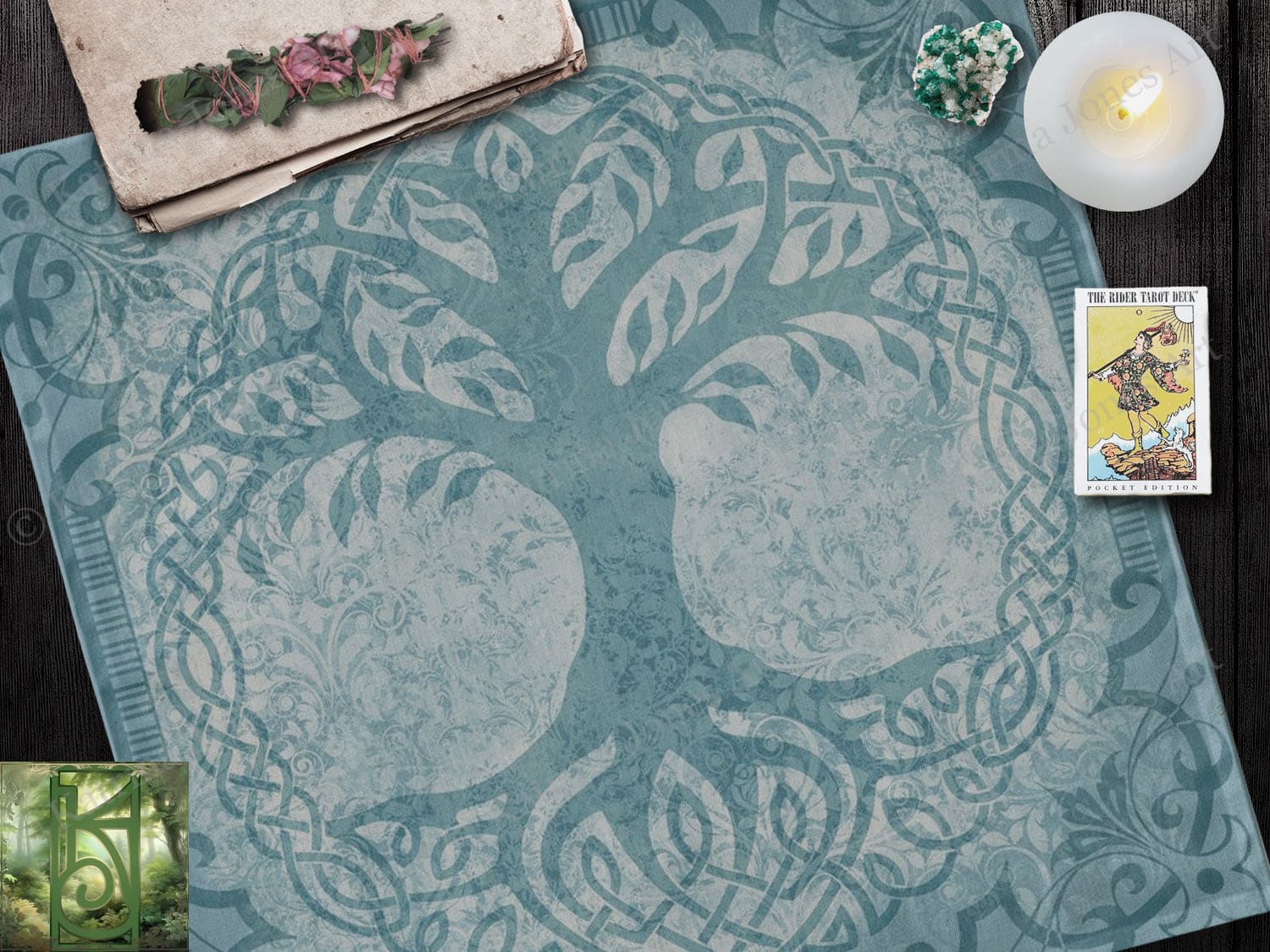 Celtic Blue Altar Cloth Tree Of Life Tarot And Pagan Decor Square