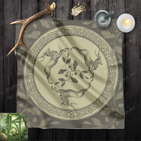 a picture of a deer on a blanket next to a candle