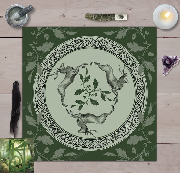 Celtic Stag Altar Cloth - Pagan And Witch Decor For Tarot Altars Square