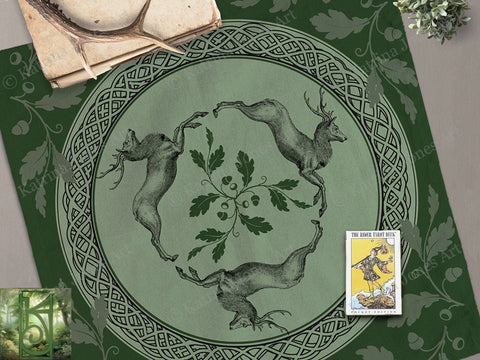 Celtic Stag Altar Cloth - Pagan And Witch Decor For Tarot Altars Square