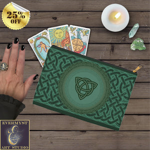 Celtic Triple Knot Green Accessory Pouches Vintage Design Witch Wicca Pagan Decor Zippered Pouch