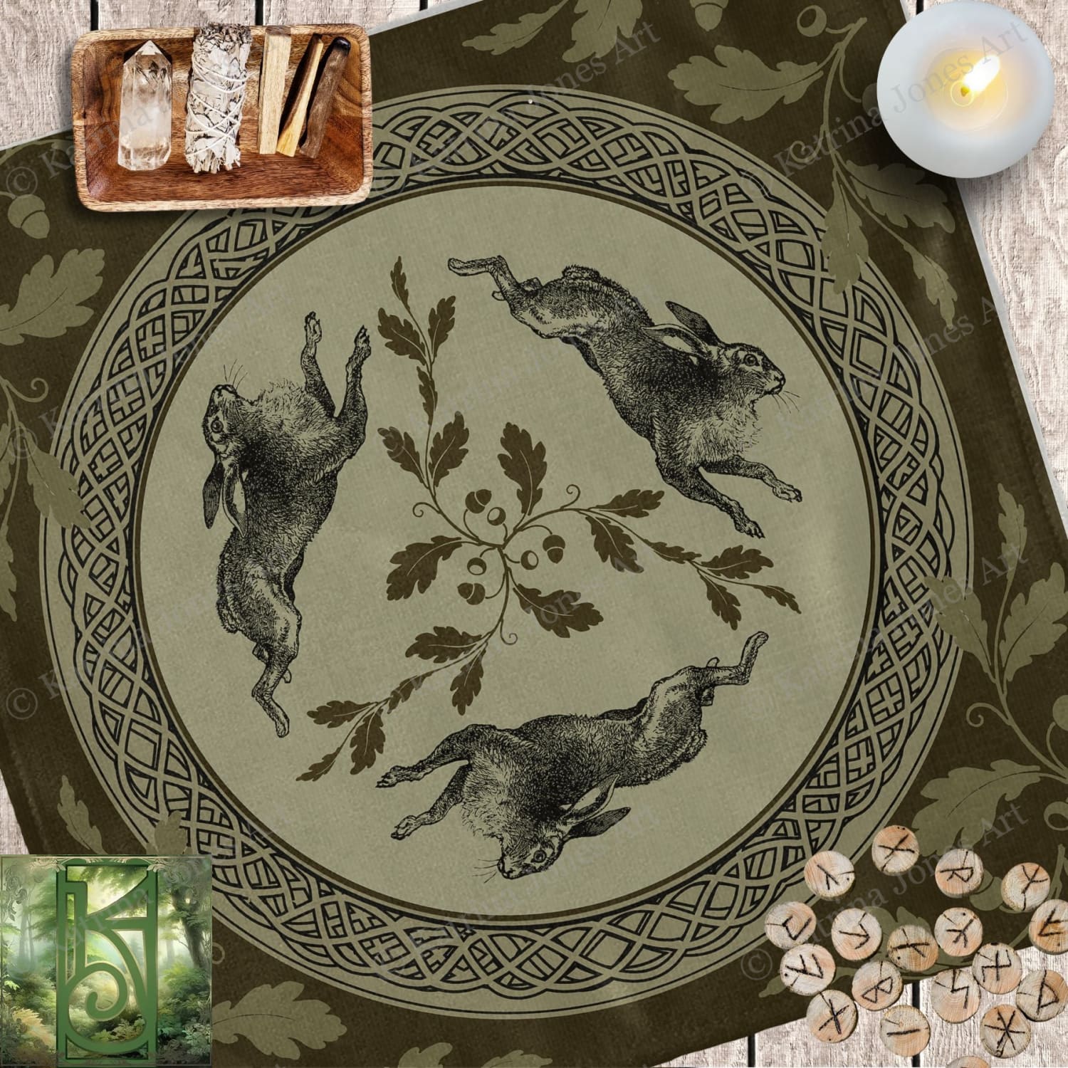 a rug with a picture of rabbits on it