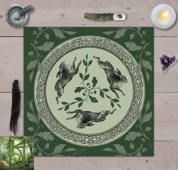 Celtic Hare Altar Cloth - Wiccan Pagan Decor With Rabbit Design Square