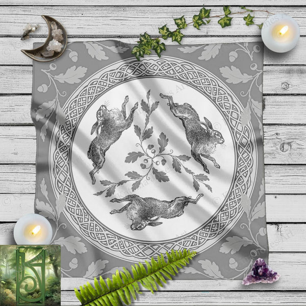 a table cloth with a picture of rabbits on it