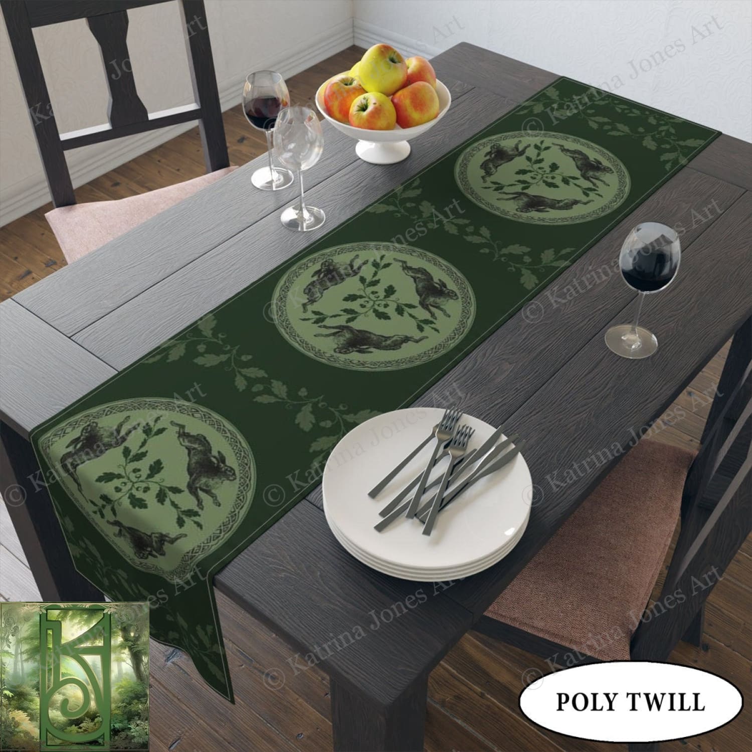 Celtic Hare Table Runner - Leaping Rabbit Altar Cloth