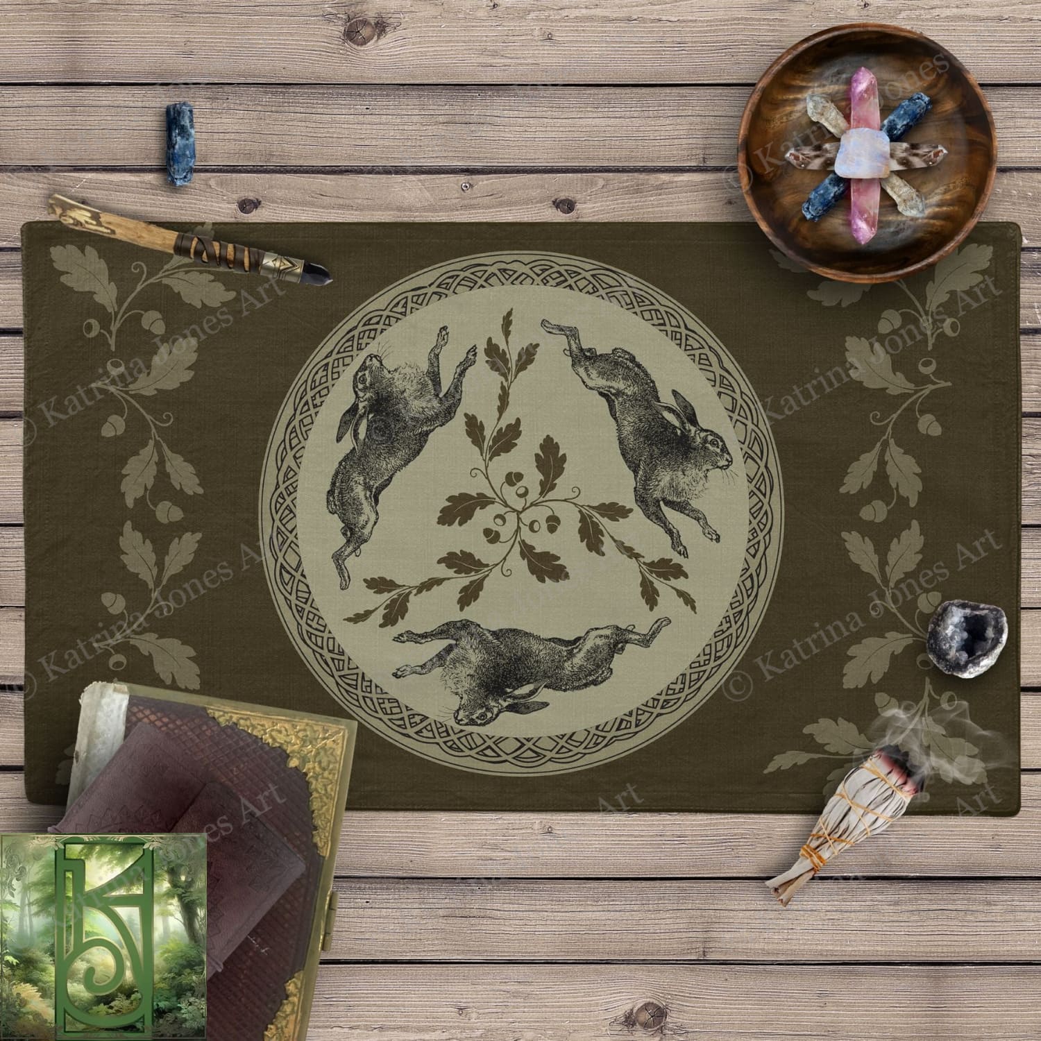 a placemat with a picture of two rabbits on it