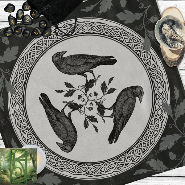 a black and white picture of three birds on a branch