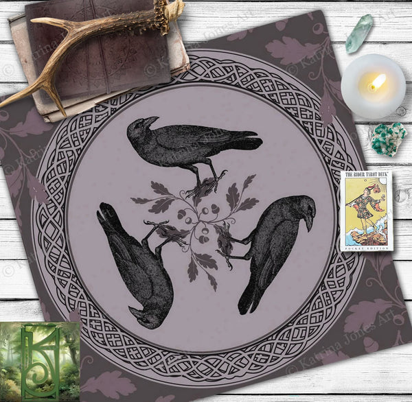 Celtic Raven Purple Witch Altar Cloth - Tarot Decor Square