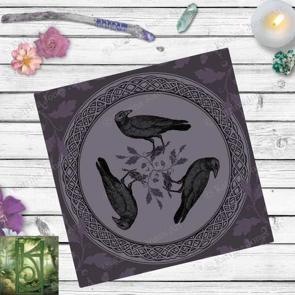 Celtic Raven Purple Witch Altar Cloth - Tarot Decor Square