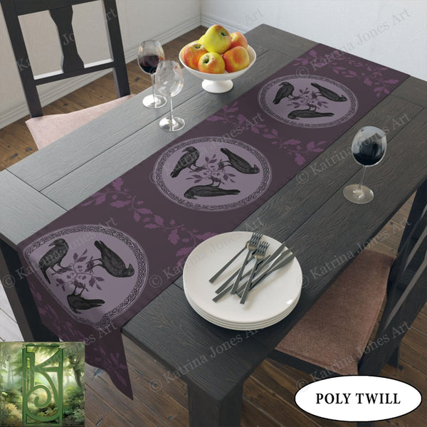 Raven Celtic Altar Table Runner - Gothic Witchy Decor With Black Bird Vibe