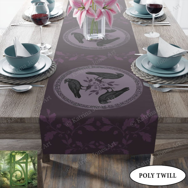 Raven Celtic Altar Table Runner - Gothic Witchy Decor With Black Bird Vibe