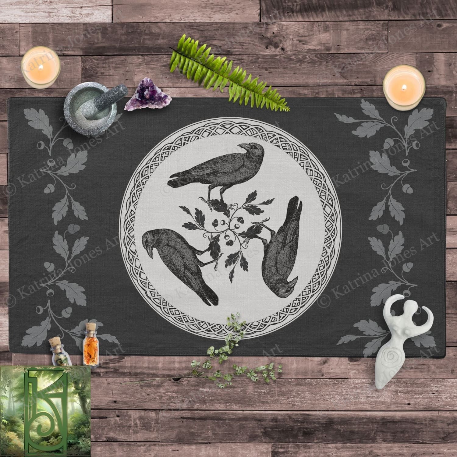 Tarot Cloth Altar Celtic Raven Nordic Pagan Decor Rec