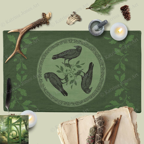 a green placemat with birds on it